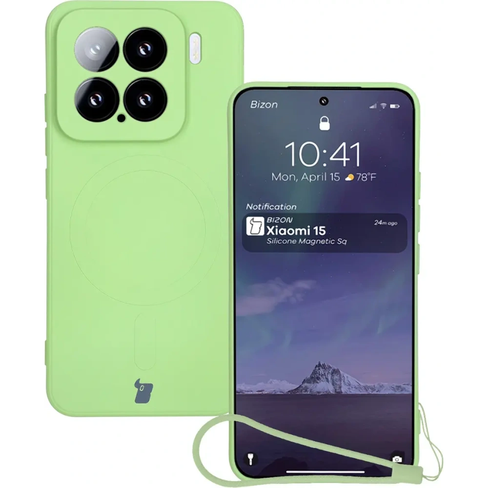 Silikonowe etui z pierścieniem magnetycznym Bizon Case Silicone Magnetic Sq do Xiaomi 15 jasnozielone
