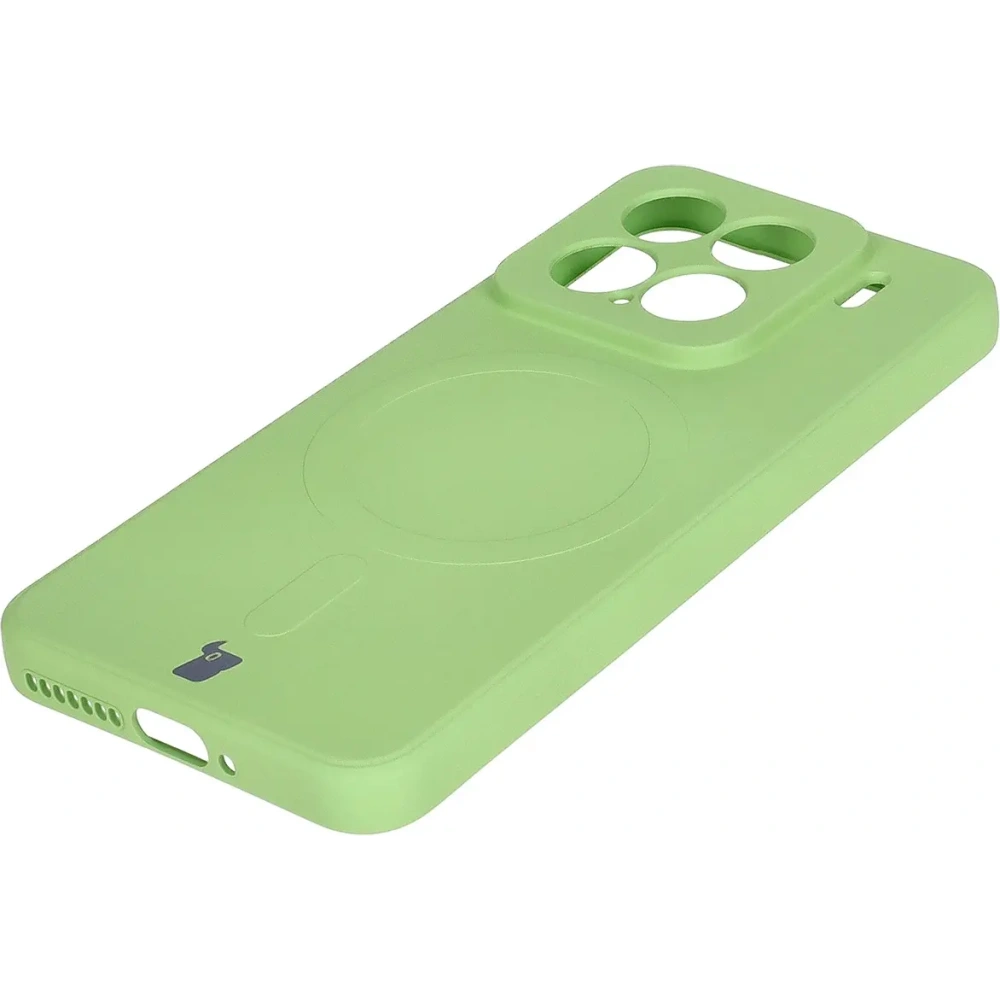 Silikonowe etui z pierścieniem magnetycznym Bizon Case Silicone Magnetic Sq do Xiaomi 15 jasnozielone
