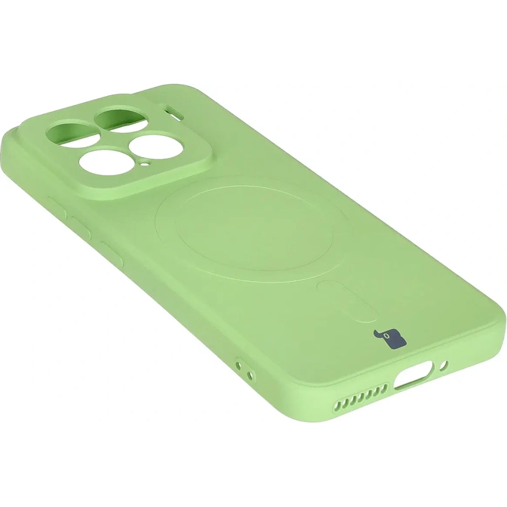 Silikonowe etui z pierścieniem magnetycznym Bizon Case Silicone Magnetic Sq do Xiaomi 15 jasnozielone