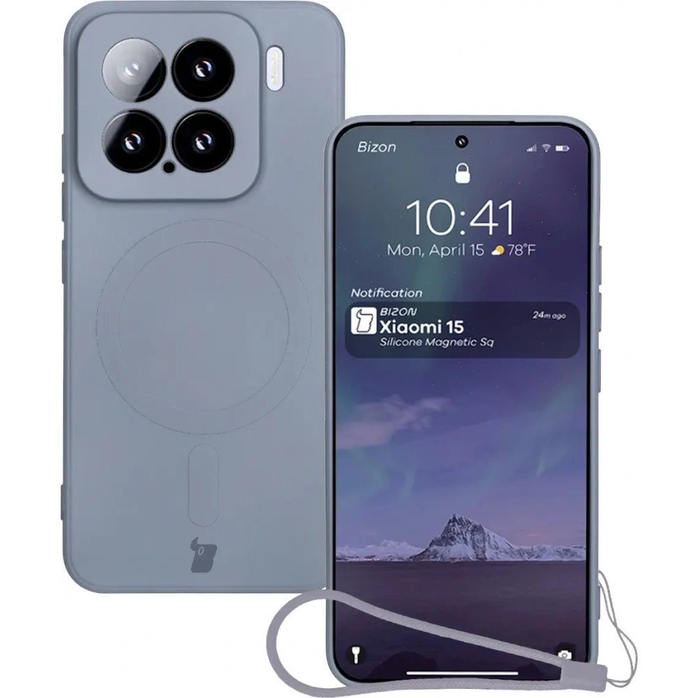 Silikonowe etui z pierścieniem magnetycznym Bizon Case Silicone Magnetic Sq do Xiaomi 15 szare
