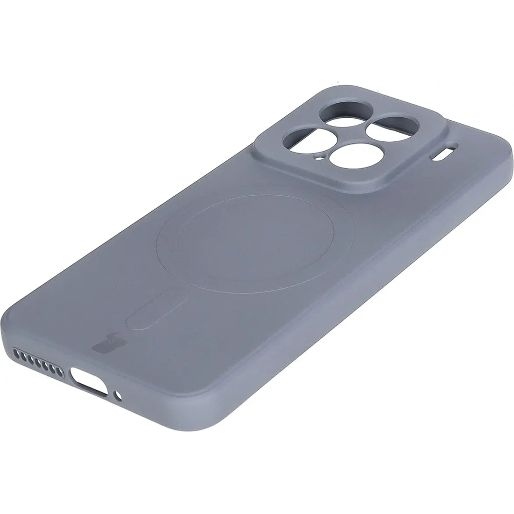 Silikonowe etui z pierścieniem magnetycznym Bizon Case Silicone Magnetic Sq do Xiaomi 15 szare