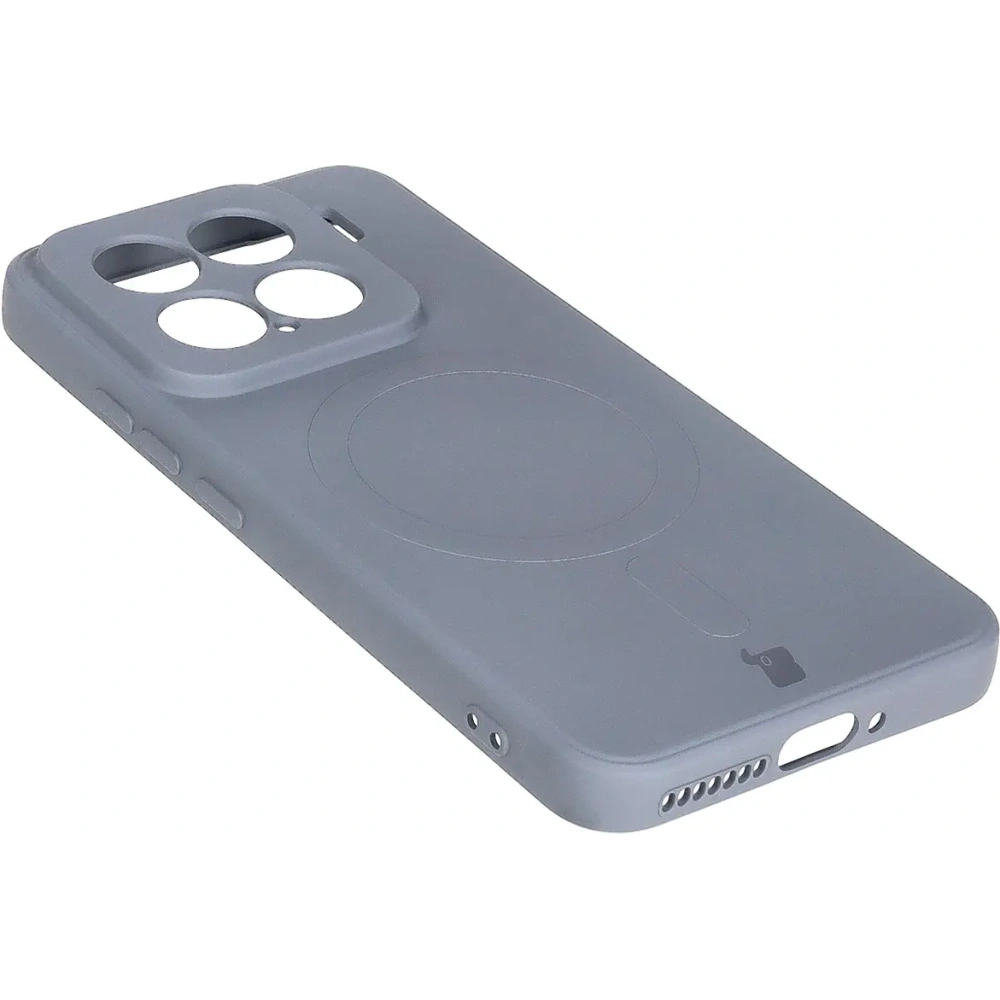 Silikonowe etui z pierścieniem magnetycznym Bizon Case Silicone Magnetic Sq do Xiaomi 15 szare