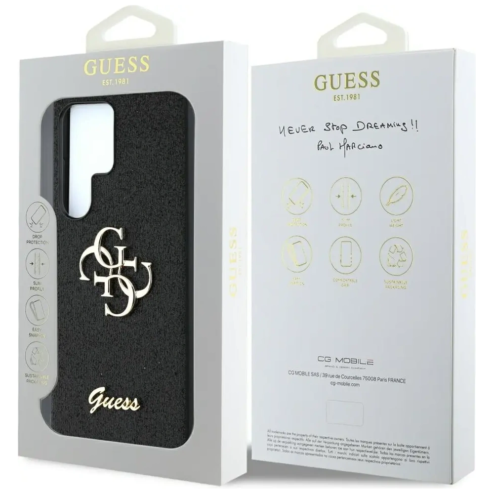 Etui Guess Fixed Glitter Big 4G Metal Logo do Samsung Galaxy S25 Ultra czarny