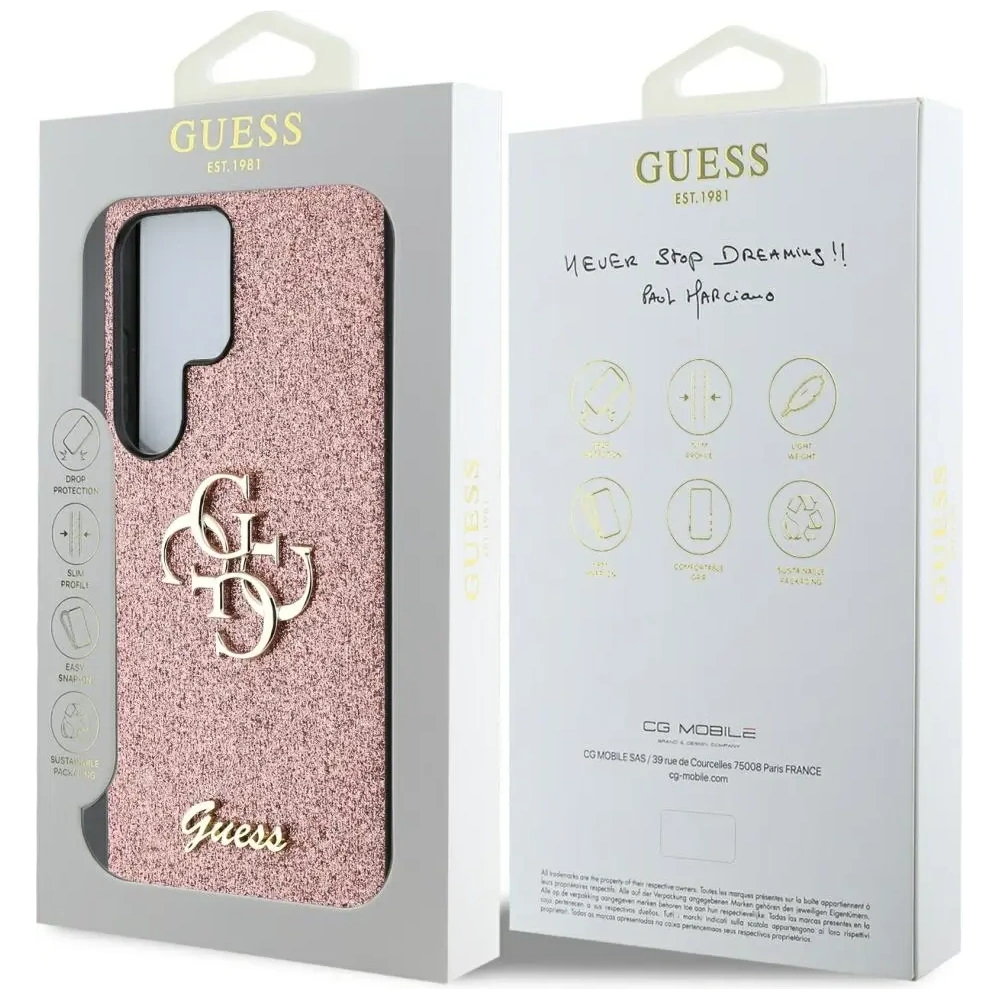 Etui Guess Fixed Glitter Big 4G Metal Logo do Samsung Galaxy S25 Ultra różowy