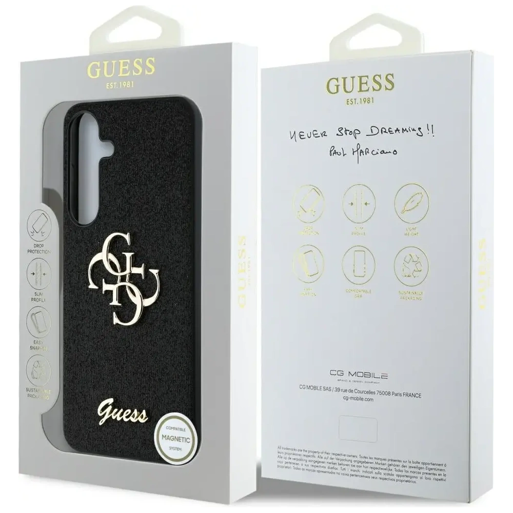Etui Guess Fixed Glitter Big 4G Metal Logo do Samsung Galaxy S25+ Plus czarny