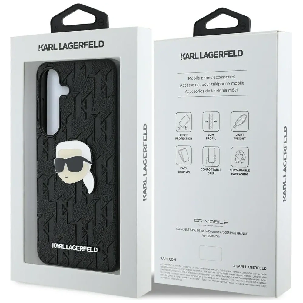 Etui Karl Lagerfeld Leather Monogram Pin Logo Karl Head do Samsung Galaxy S25 czarny