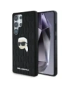 Etui Karl Lagerfeld kožené s monogramem, pin logem a hlavou Karla do Samsung Galaxy S25 Ultra černé