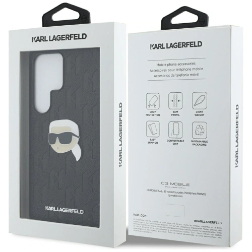 Kup Etui Karl Lagerfeld kožené s monogramem, pin logem a hlavou Karla do Samsung Galaxy S25 Ultra černé - KLD21900 - {ean13} - Sklep Home Screen