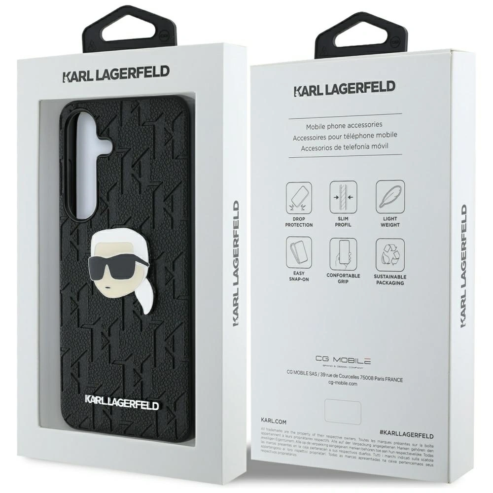 Etui Karl Lagerfeld Leather Monogram Pin Logo Karl Head do Samsung Galaxy S25+ Plus czarny