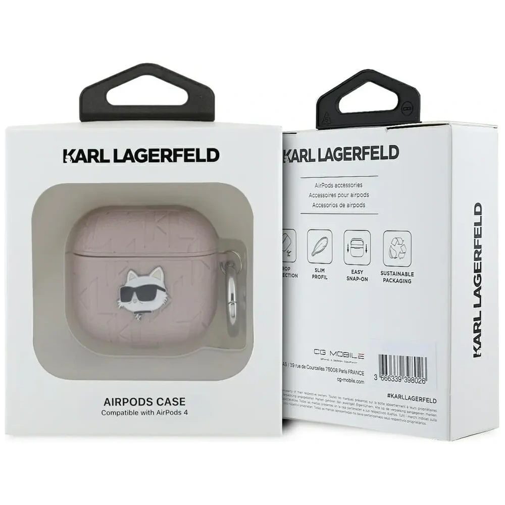 Etui Karl Lagerfeld Monogram Choupette Head do Apple AirPods 4 różowy