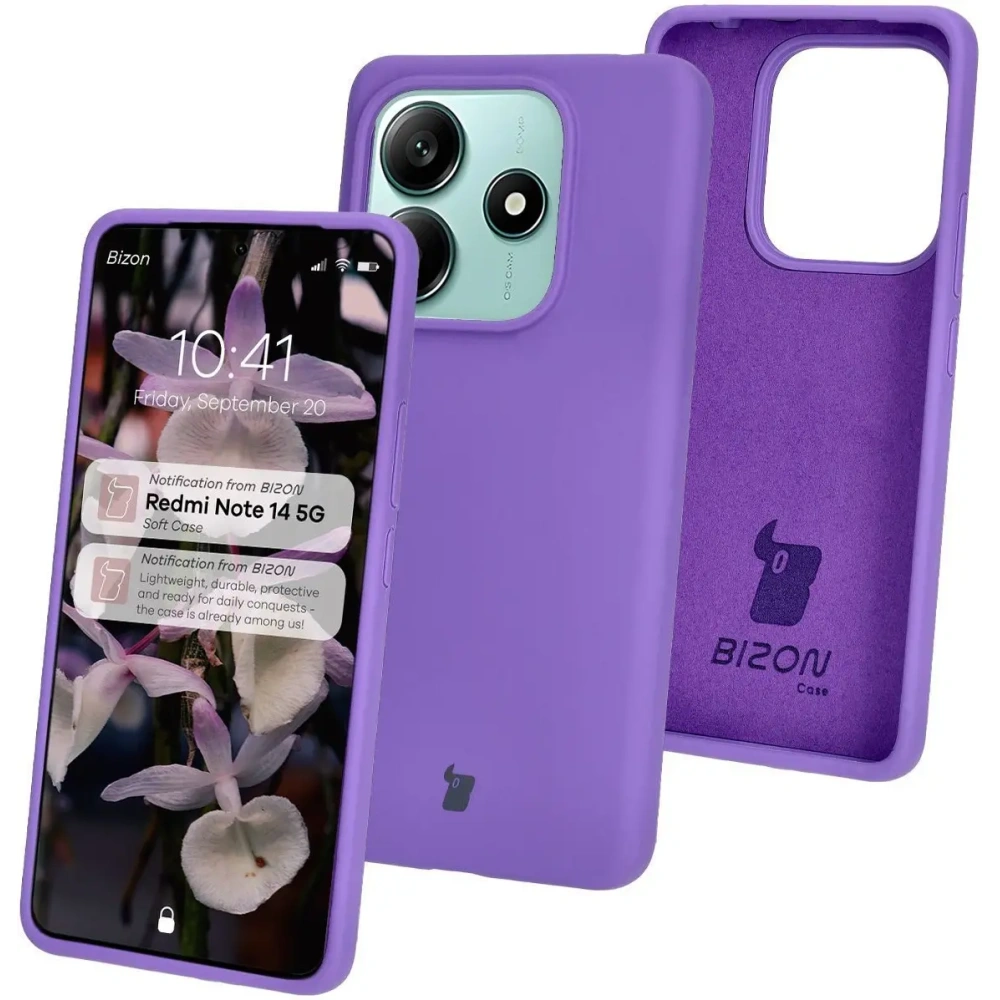 Silikonowe etui Bizon Soft Case do Xiaomi Redmi Note 14 5G fioletowe