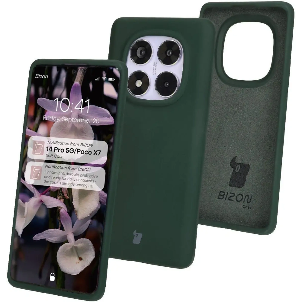 Silikonowe etui Bizon Soft Case do Xiaomi Redmi Note 14 Pro 5G / Poco X7 ciemnozielone