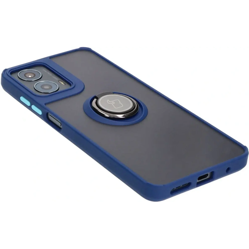 Etui z uchwytem na palec Bizon Case Hybrid Ring do Motorola Moto G04 / G24 / G24 Power przydymione z granatową ramką