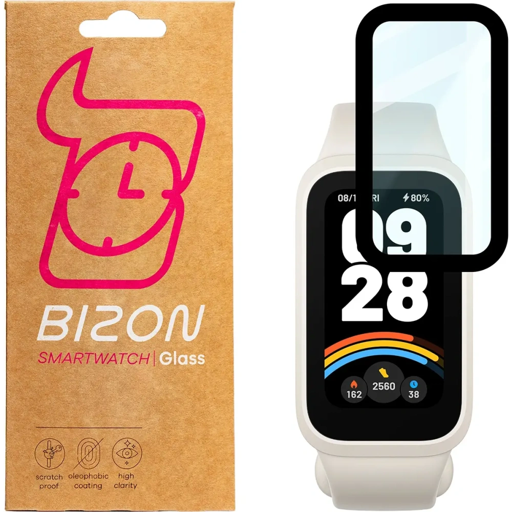 Szkło hybrydowe Bizon Glass Watch Edge Hybrid dla Xiaomi Smart Band 9 Active / Redmi Smart Band 3 czarne