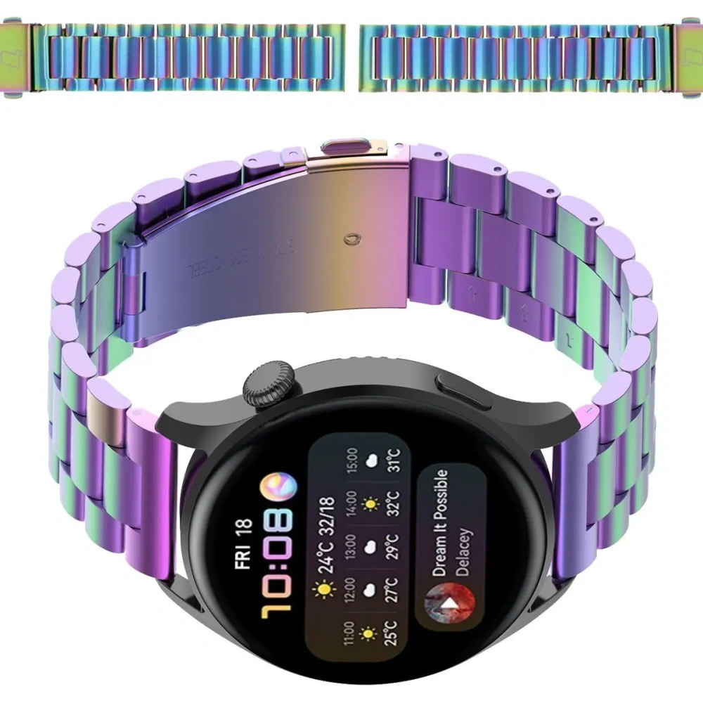 Pasek ze stali nierdzewnej Bizon Strap Watch Aura do Smartwatcha 18 mm tęczowy