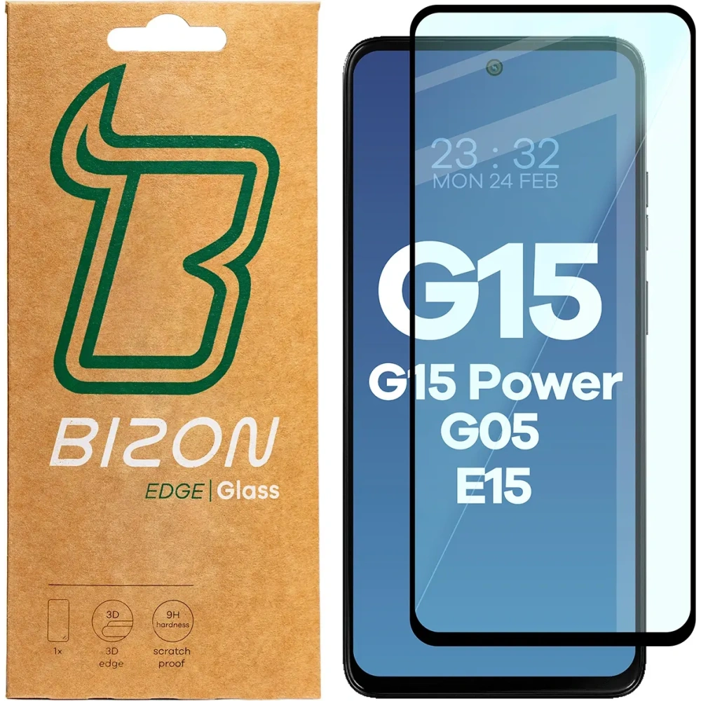 Szkło hartowane Bizon Glass Edge 2 do Motorola Moto G15 / G15 Power / G05 / E15 czarna ramka