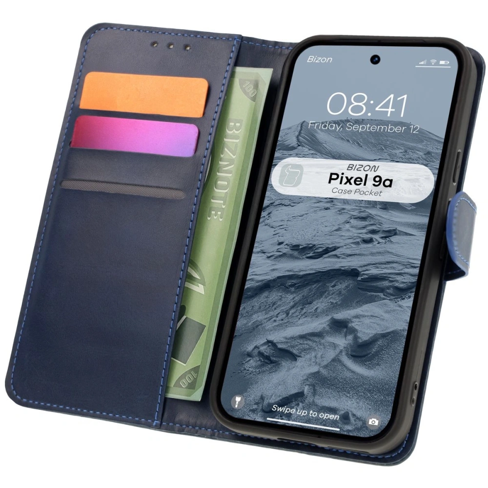 Etui z klapką Bizon Case Pocket do Google Pixel 9a granatowe