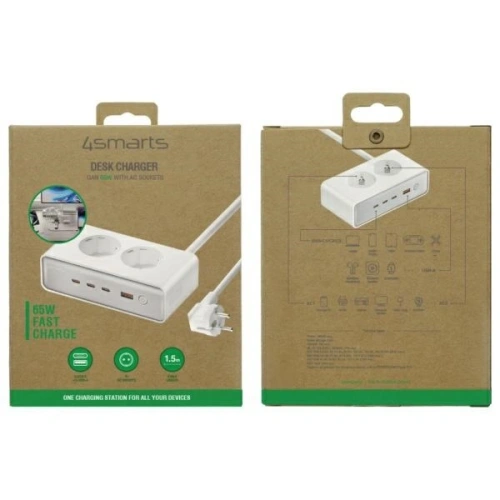 Kup 4smarts 6in1 hosszabbító kábel 2xAC, USB-A, 3xUSB-C 65W GaN fehér - 4SMR68 - {ean13} - Sklep Home Screen