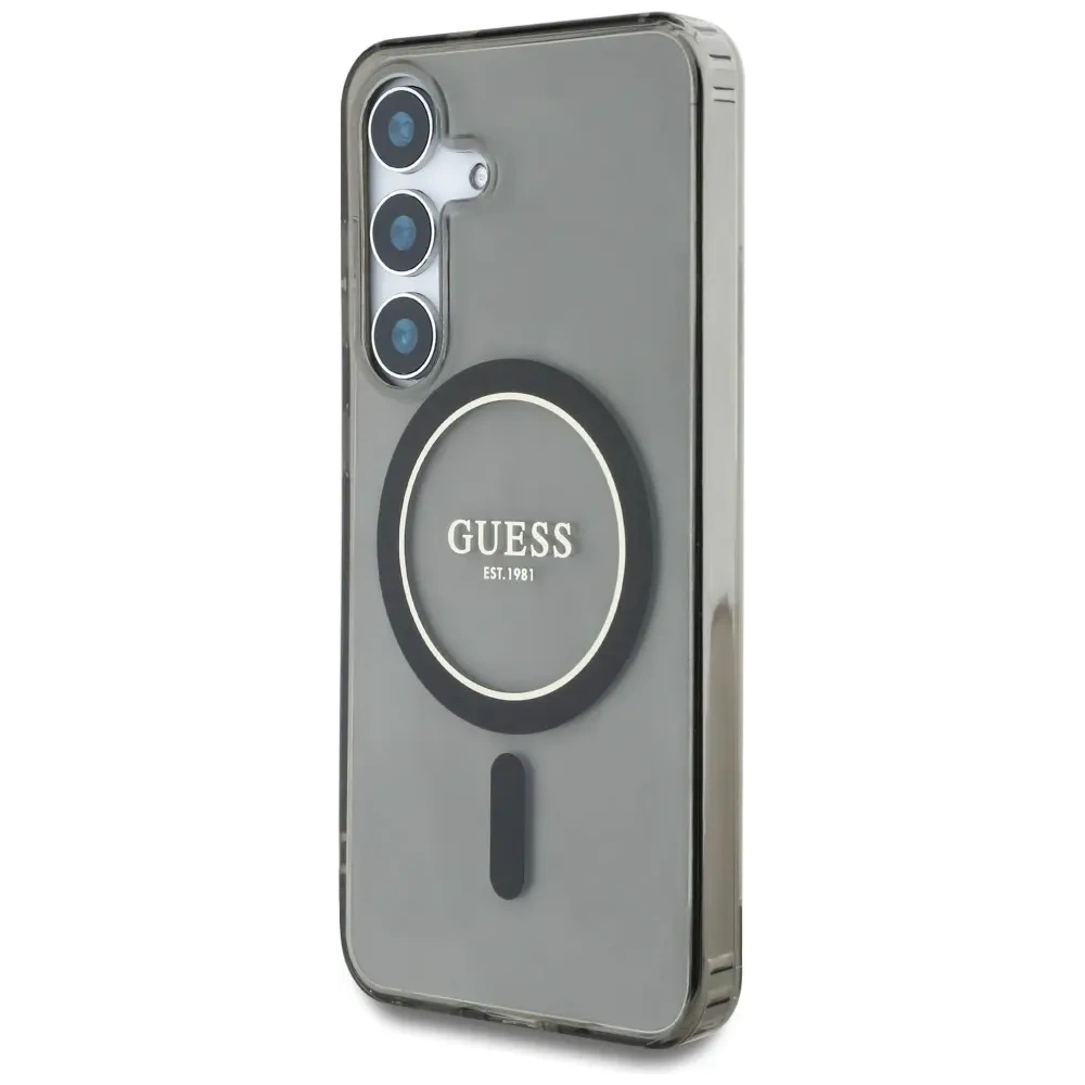 Etui Guess Glitter Circle Classic Logo MagSafe do Samsung Galaxy S25 czarny