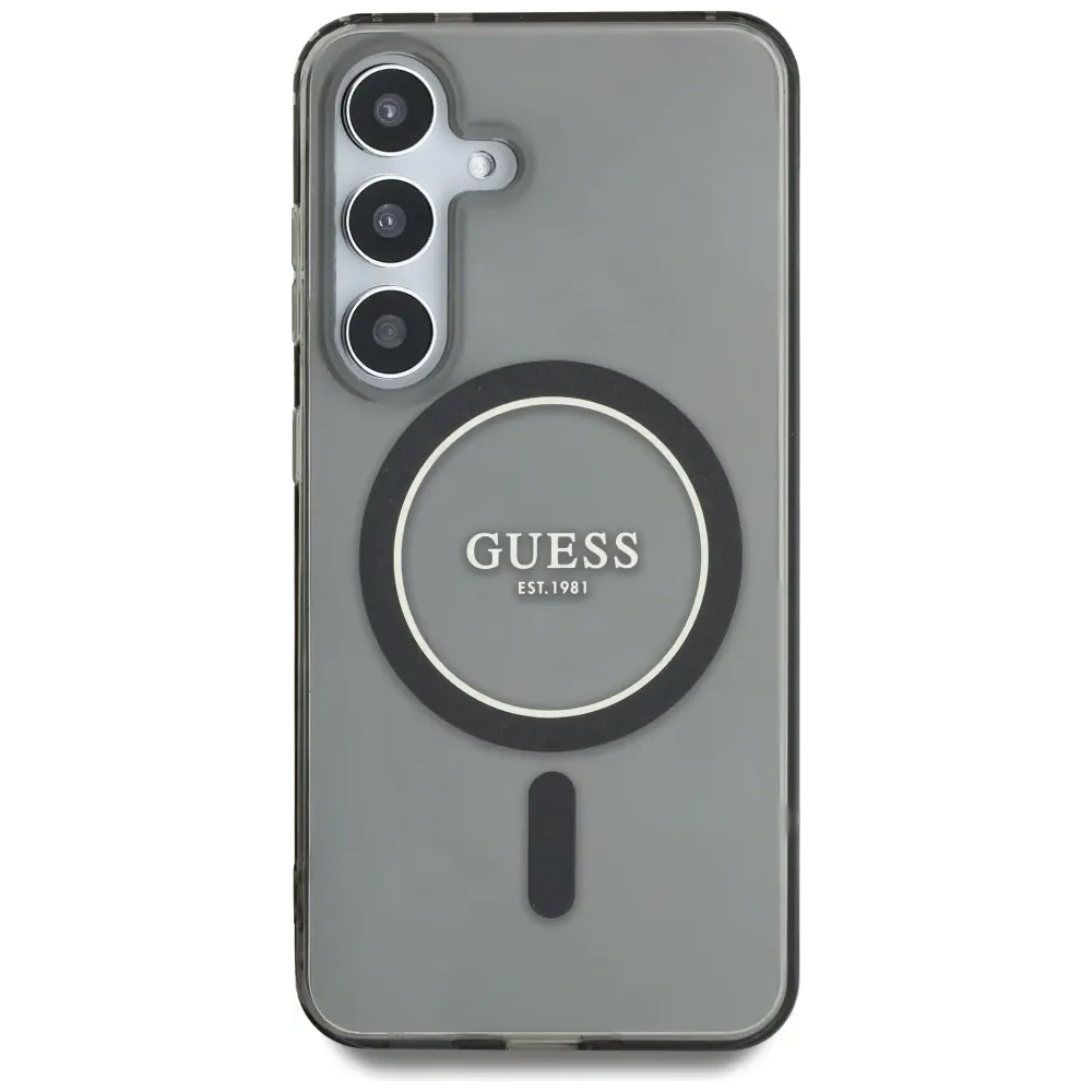 Etui Guess Glitter Circle Classic Logo MagSafe do Samsung Galaxy S25 czarny