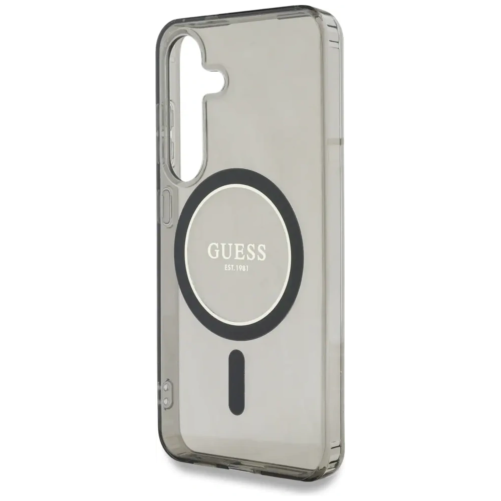 Etui Guess Glitter Circle Classic Logo MagSafe do Samsung Galaxy S25 czarny