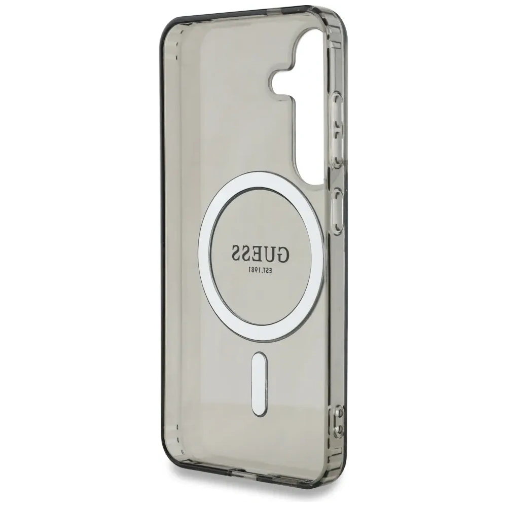 Etui Guess Glitter Circle Classic Logo MagSafe do Samsung Galaxy S25 czarny