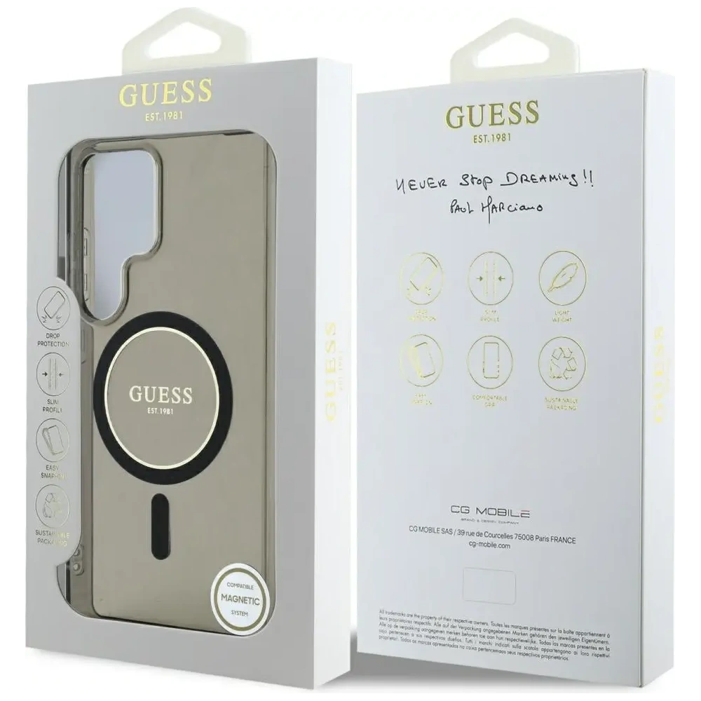 Etui Guess Glitter Circle Classic Logo MagSafe do Samsung Galaxy S25 Ultra czarny