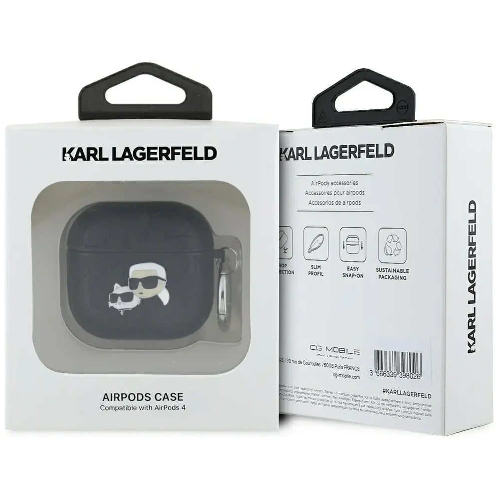 Etui Karl Lagerfeld Monogram Karl & Choupette Head do Apple AirPods 4 czarny