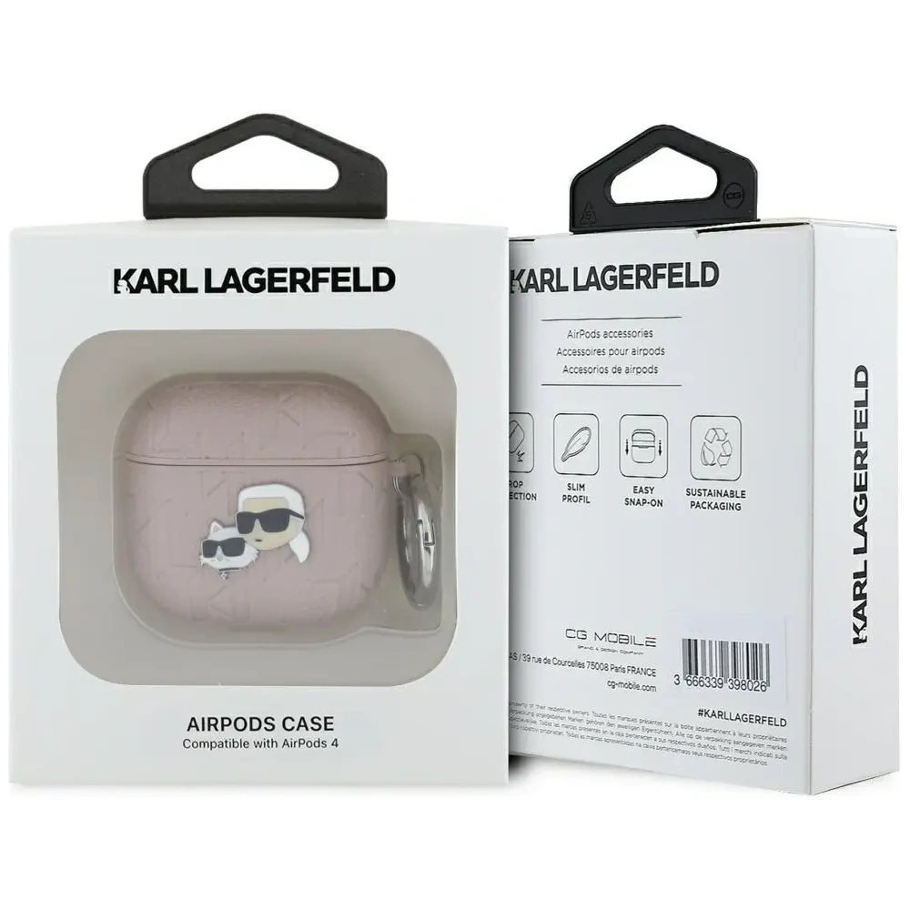 Etui Karl Lagerfeld Monogram Karl & Choupette Head do Apple AirPods 4 różowy