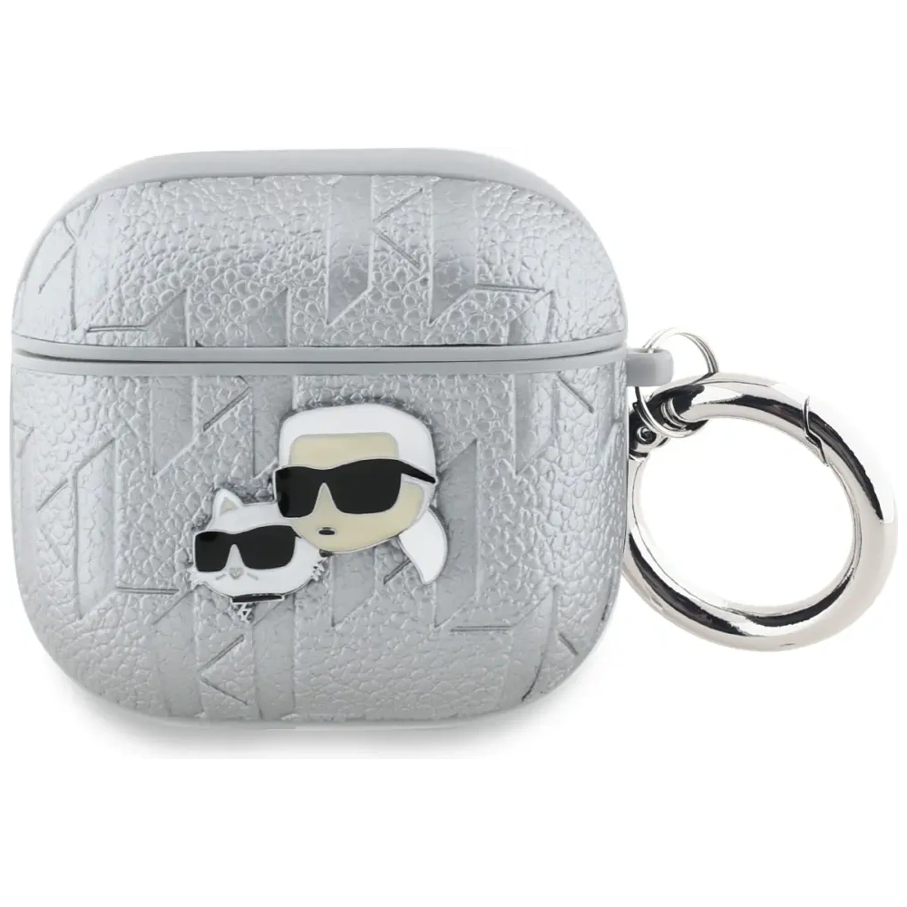 Etui Karl Lagerfeld Monogram Karl & Choupette Head do Apple AirPods 4 srebrny