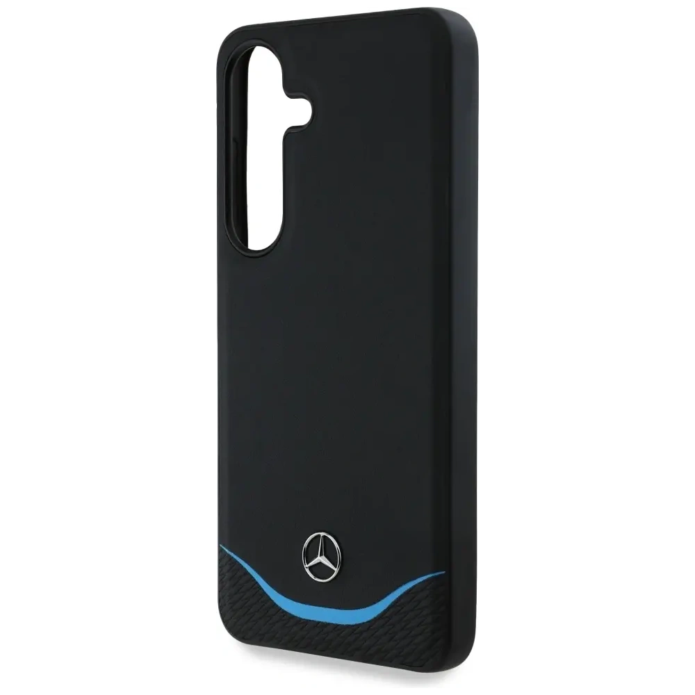 Etui Mercedes Leather Contrasted Blue Horizontal Curve MagSafe do Samsung Galaxy S25 czarny