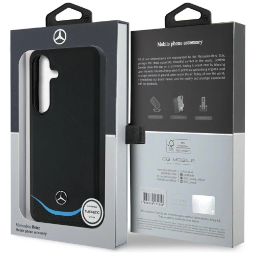 Kup Mercedes Curea din piele contrastantă albastră cu curbă orizontală MagSafe Samsung Galaxy S25 negru - MRS303 - {ean13} - Sklep Home Screen