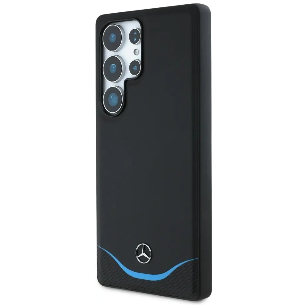 Etui Mercedes Leather Contrasted Blue Horizontal Curve MagSafe do Samsung Galaxy S25 Ultra czarny