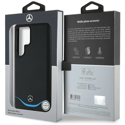 Kup Etui Mercedes kožené kontrastní modré horizontální křivky MagSafe pro Samsung Galaxy S25 Ultra černé - MRS304 - {ean13} - Sklep Home Screen