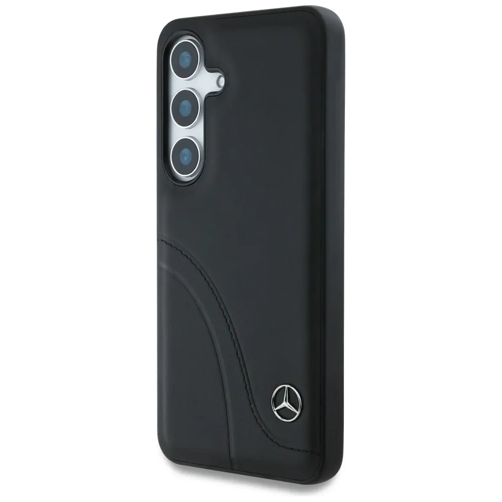 Etui Mercedes Leather Curved Stitches do Samsung Galaxy S25 czarny