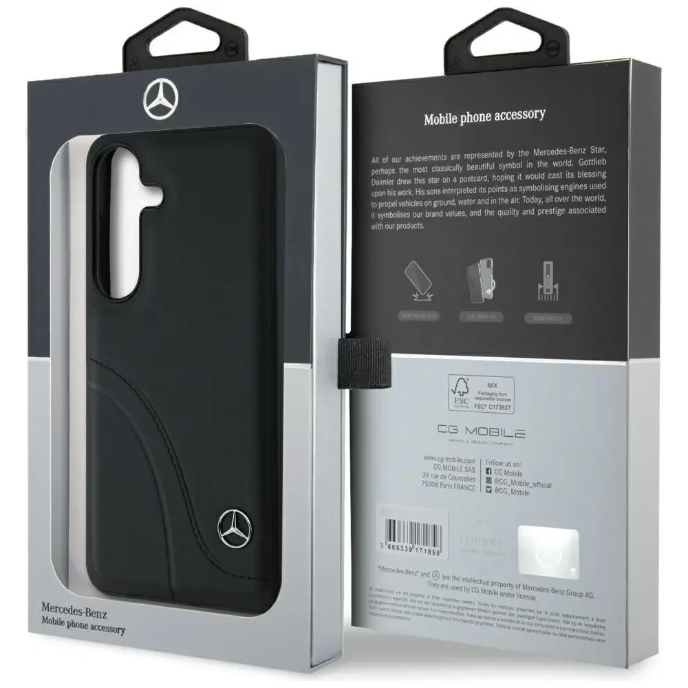 Etui Mercedes Leather Curved Stitches do Samsung Galaxy S25 czarny