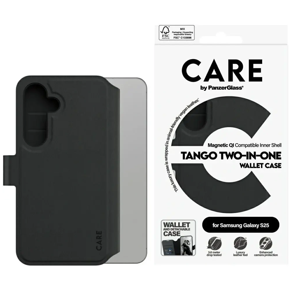 Etui CARE by PanzerGlass Feature Tango 2w1 Wallet do Samsung Galaxy S25 czarny