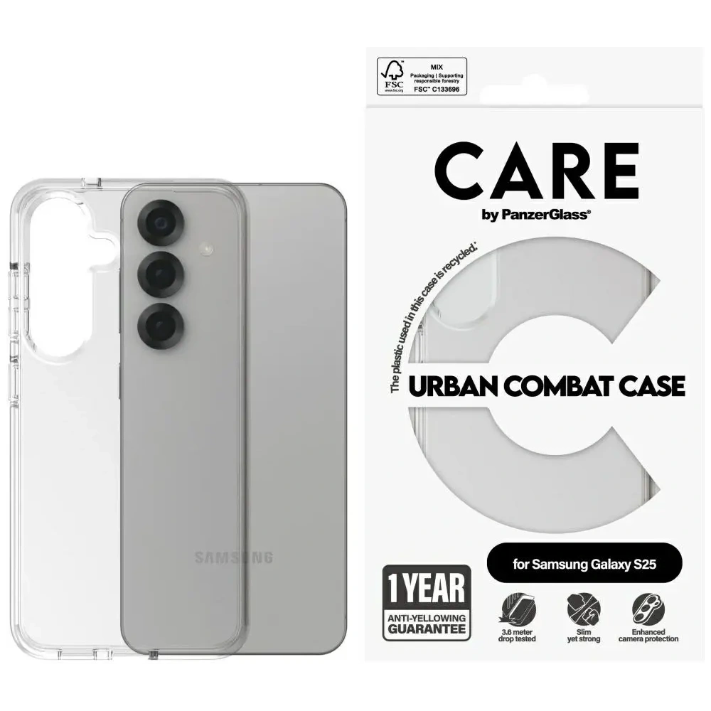 Etui CARE by PanzerGlass Flagship Urban Combat do Samsung Galaxy S25 przezroczysty