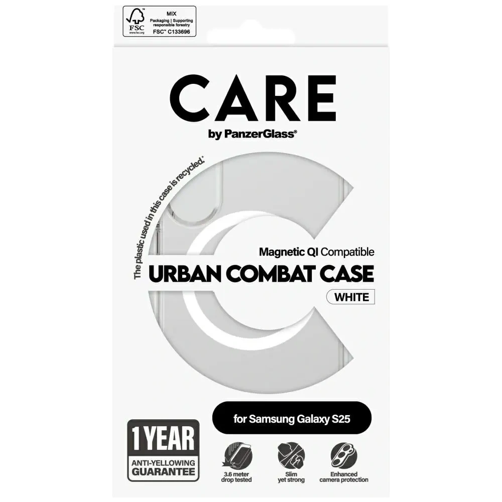 Etui CARE by PanzerGlass Flagship Urban Combat White QI do Samsung Galaxy S25 przezroczysty