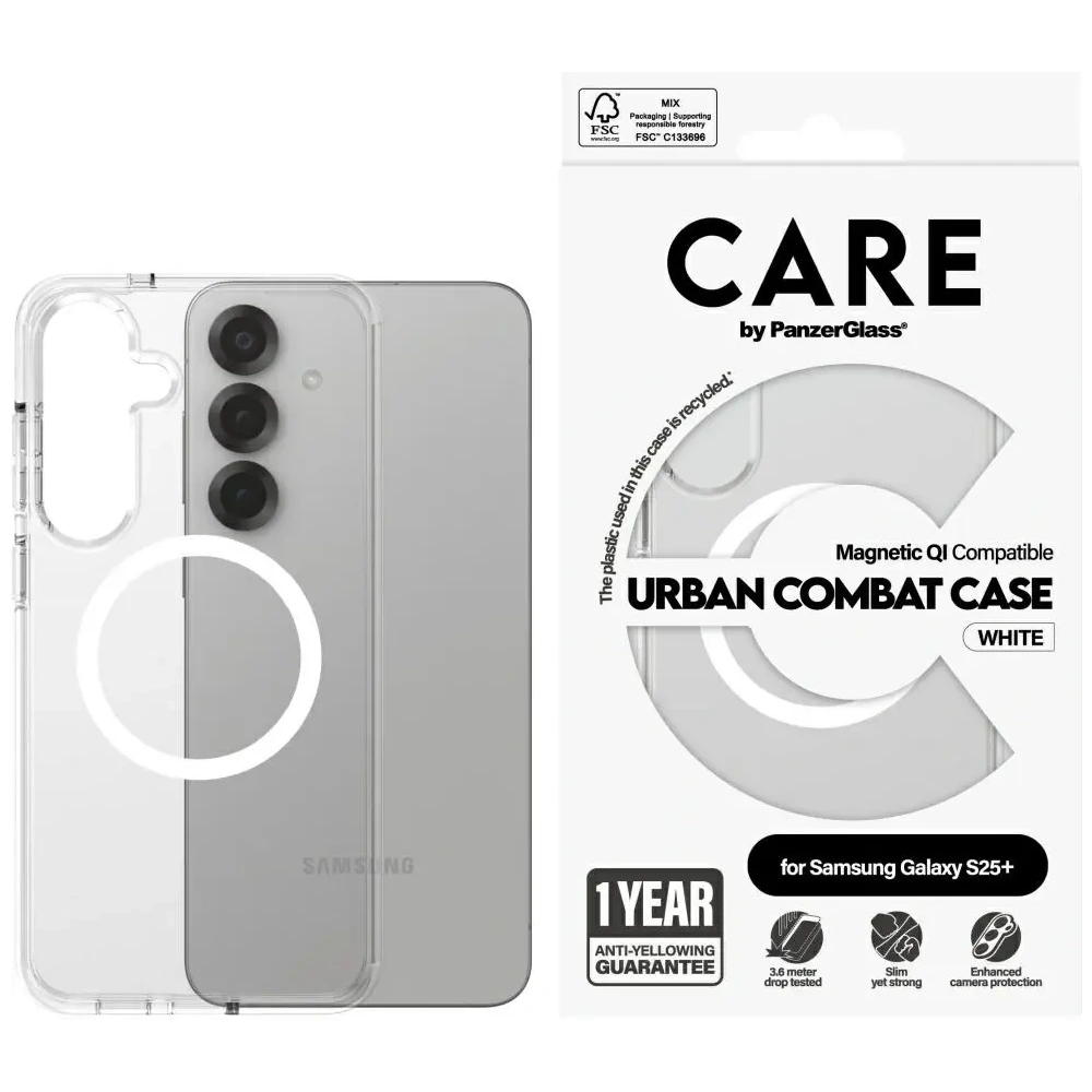 Etui CARE by PanzerGlass Flagship Urban Combat White QI do Samsung Galaxy S25+ Plus przezroczysty