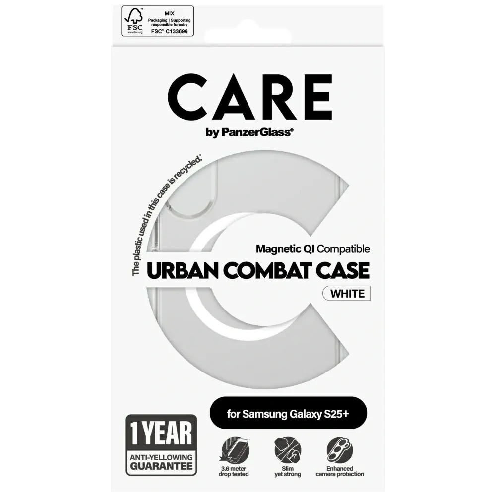 Etui CARE by PanzerGlass Flagship Urban Combat White QI do Samsung Galaxy S25+ Plus przezroczysty