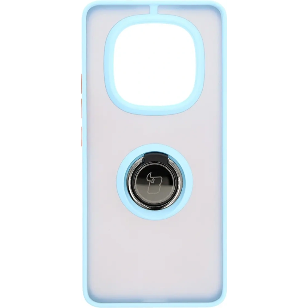 Etui z uchwytem na palec Bizon Case Hybrid Ring do Xiaomi Redmi Note 14 Pro 5G / Poco X7 przydymione z jasnoniebieską ramką