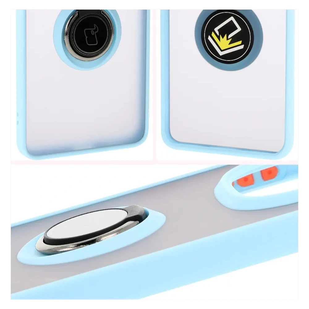 Etui z uchwytem na palec Bizon Case Hybrid Ring do Xiaomi Redmi Note 14 Pro 5G / Poco X7 przydymione z jasnoniebieską ramką