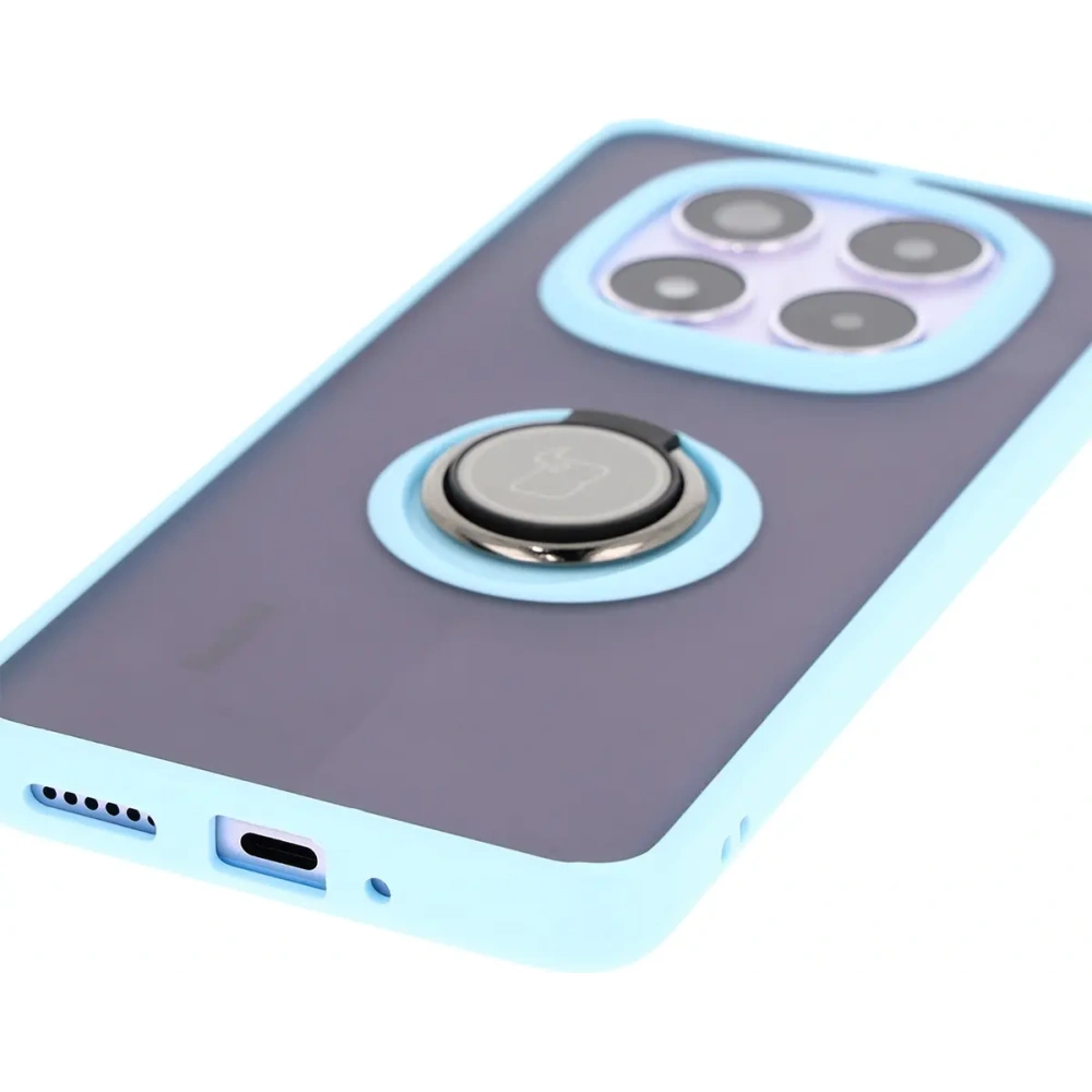 Etui z uchwytem na palec Bizon Case Hybrid Ring do Xiaomi Redmi Note 14 Pro 5G / Poco X7 przydymione z jasnoniebieską ramką