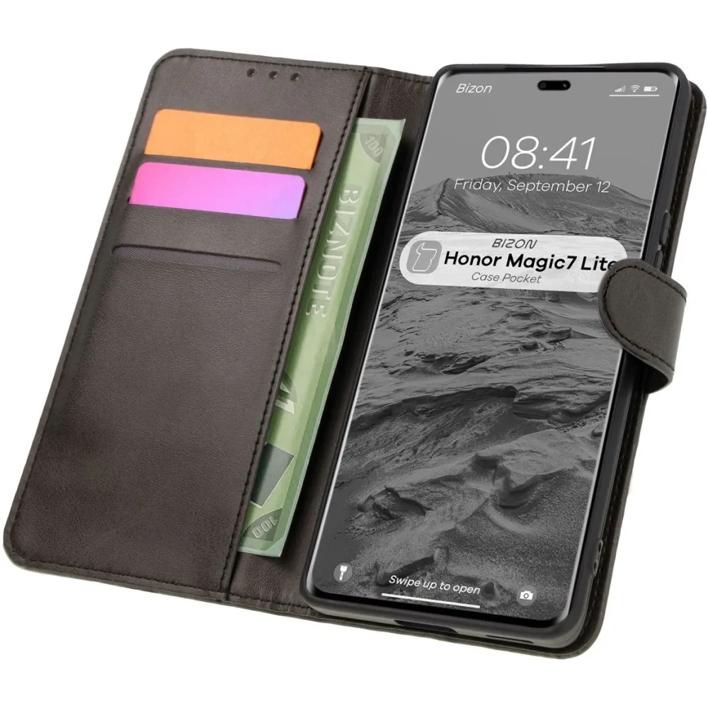 Etui z klapką Bizon Case Pocket do Honor Magic7 Lite czarne