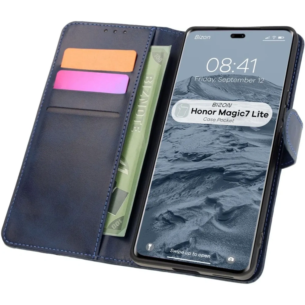 Etui z klapką Bizon Case Pocket do Honor Magic7 Lite granatowe