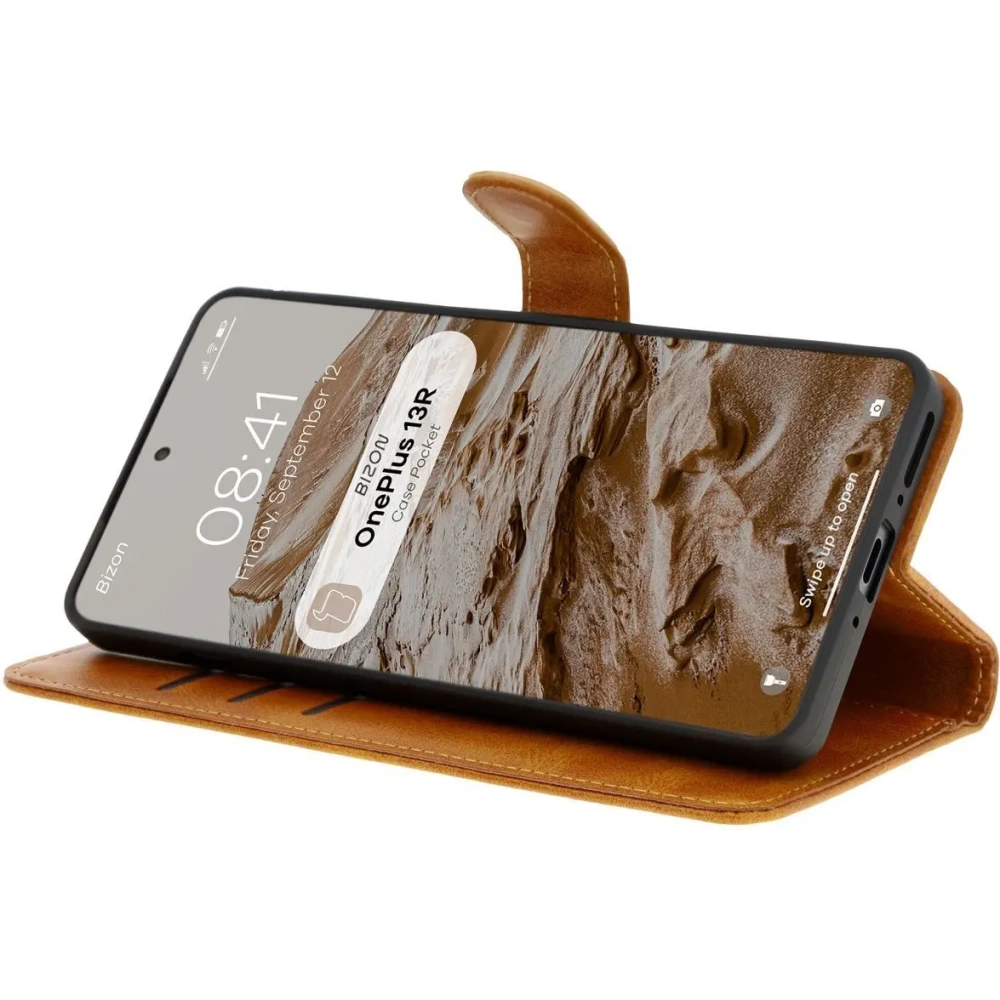 Etui z klapką Bizon Case Pocket do OnePlus 13R brązowe