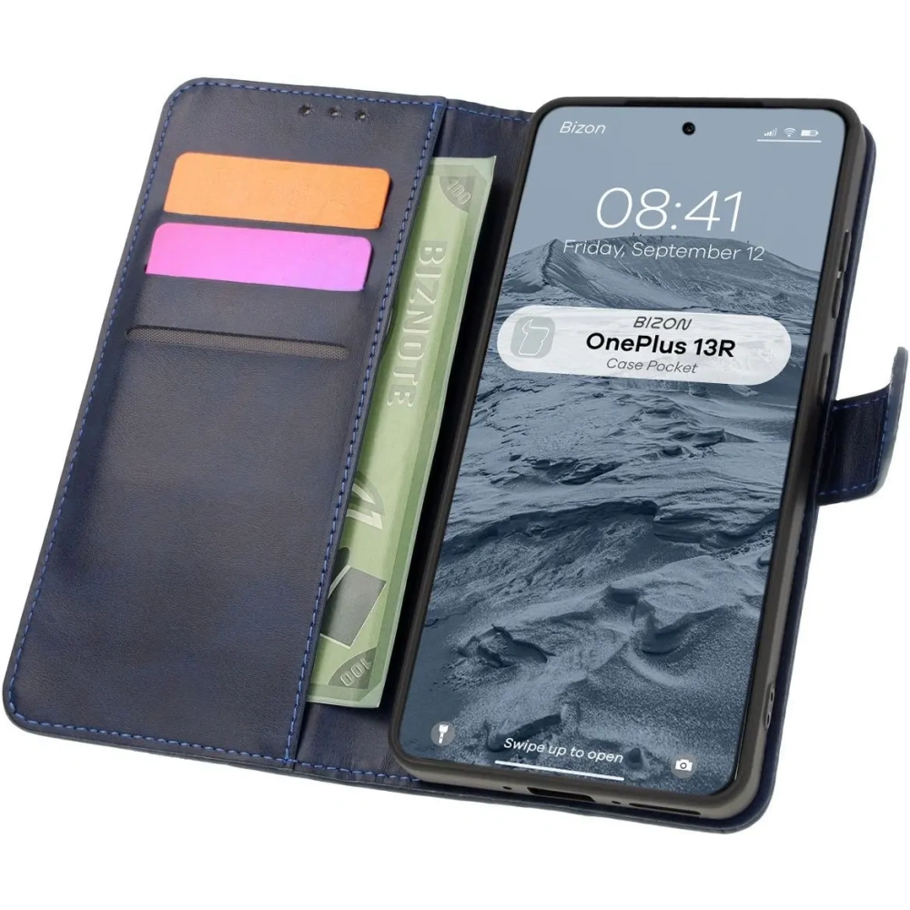 Etui z klapką Bizon Case Pocket do OnePlus 13R granatowe