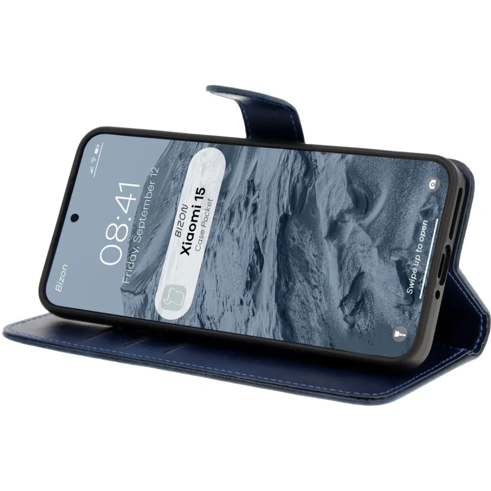 Etui z klapką Bizon Case Pocket do Xiaomi 15 granatowe