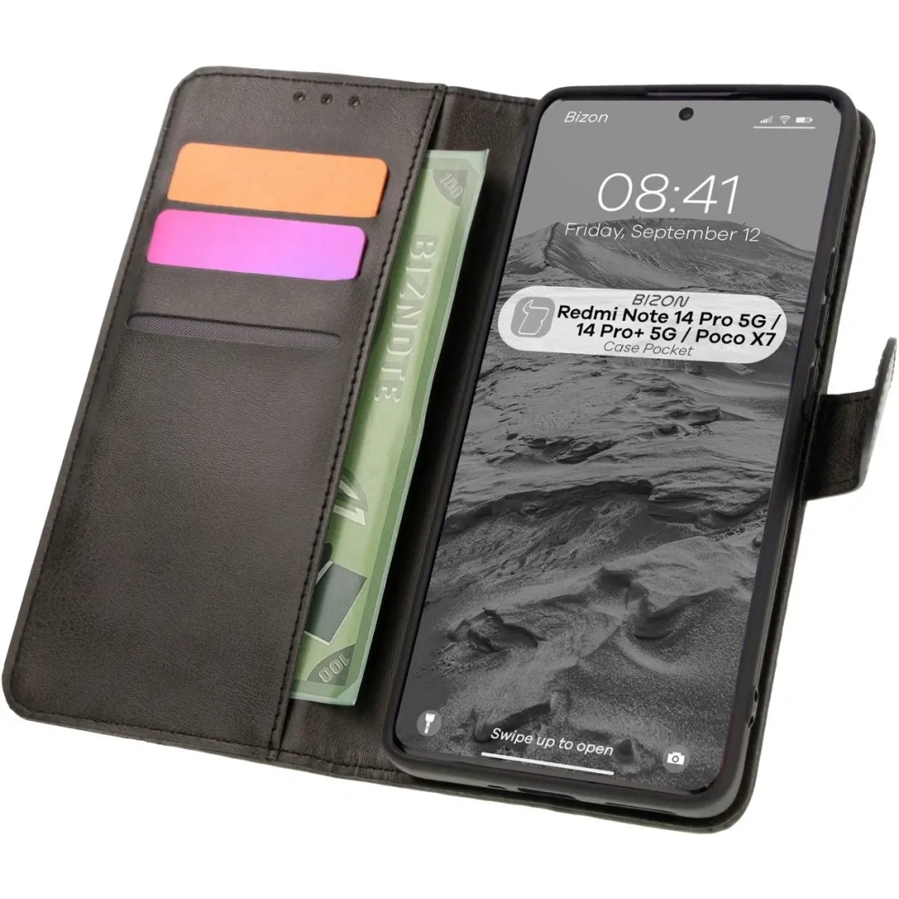 Etui z klapką Bizon Case Pocket do Xiaomi Redmi Note 14 Pro 5G / Poco X7 czarne